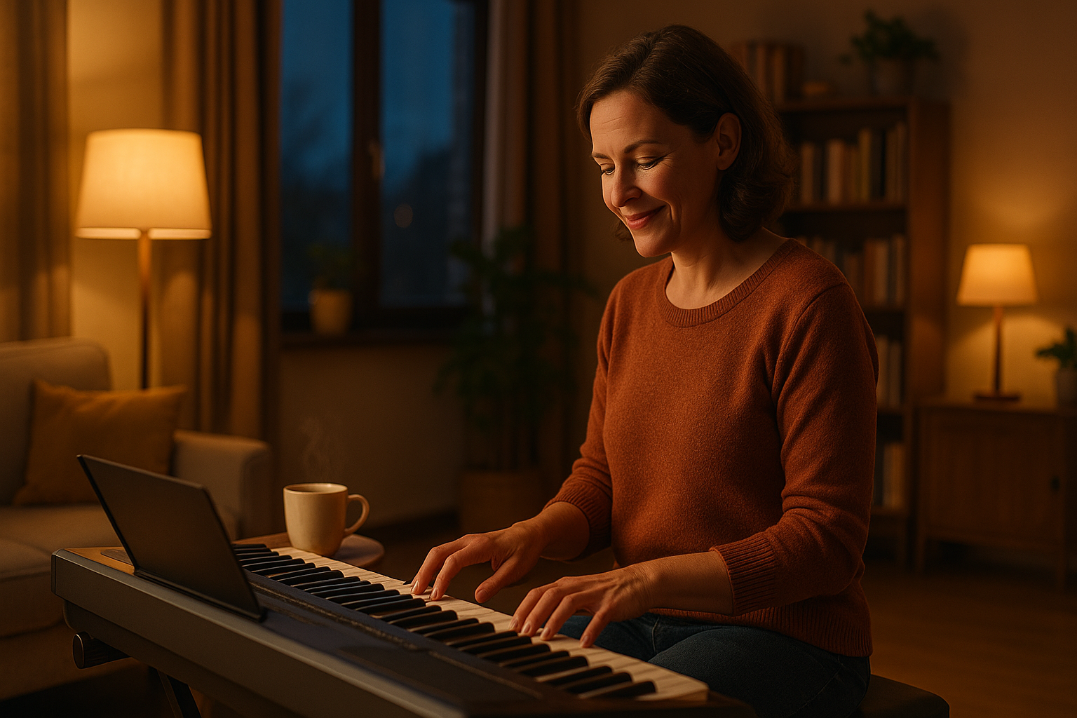 keyboardles volwassenen hoogeveen avondtijden vrouw keyboard spelend