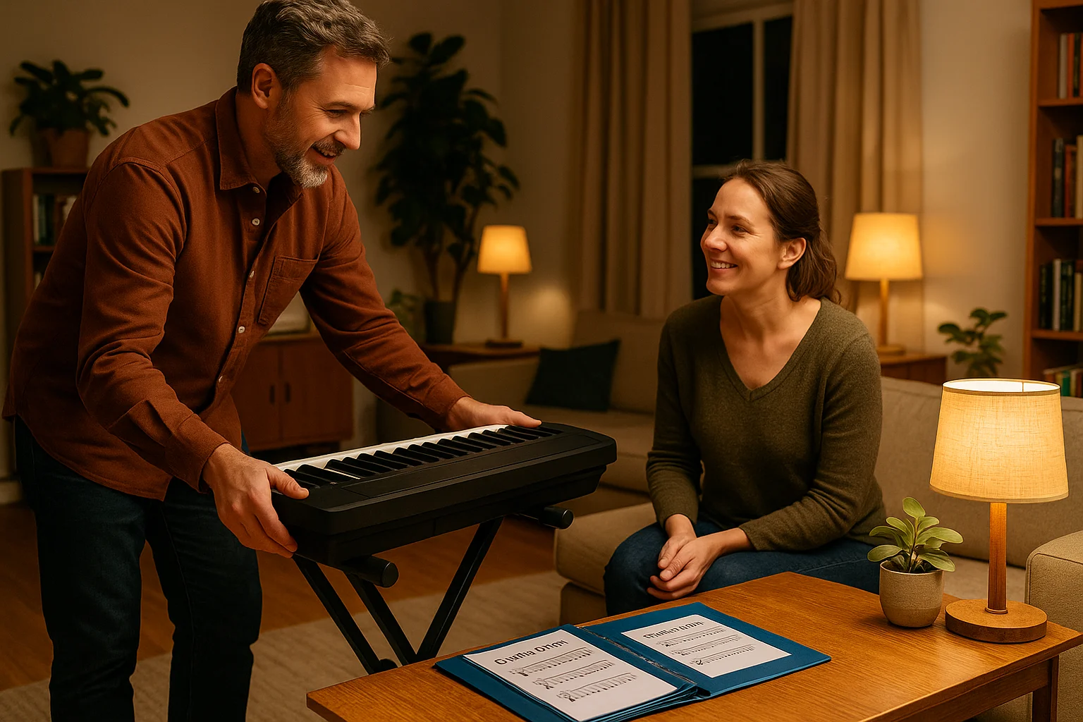 keyboardles volwassenen muziekles aan huis docent en leerling thuis
