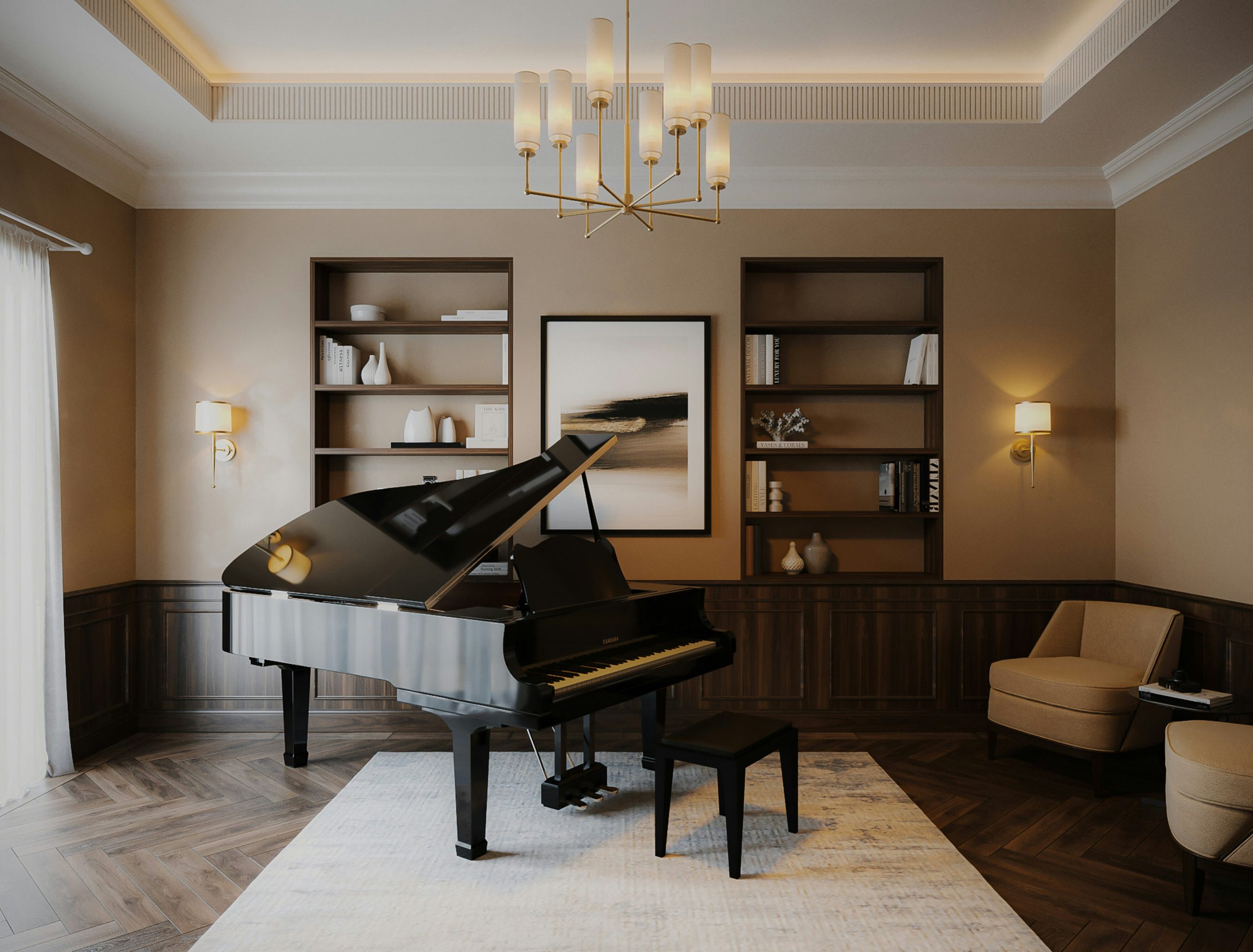 Piano in gezellige woonkamer setting met natuurlijke verlichting en huiselijke sfeer
